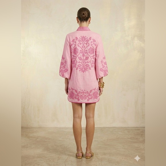 Hyacinth House Pink Embroidered Boho Glam Mini Dress M NWOT - Picture 5 of 16